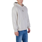 Light grey Calvin Klein Jeans men’s hooded sweatshirt with front kangaroo pocket