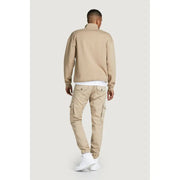 Beige cotton jack and Jones mens cargo trousers with side pockets and elastic cuffs for casual wear
