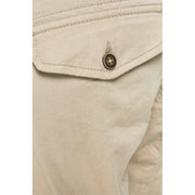 Beige cotton Jack Jones mens cargo pants with pockets featuring a brown button with an ornate metallic top