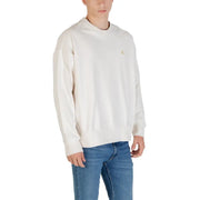 Beigefarbenes Sweatshirt mit Rundhalsausschnitt aus cremefarbenem Stoff mit dezenten goldenen Details Calvin Klein Logo auf der Brust