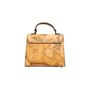 Beige Geometric Alviero Martini Prima Classe Handbag with Shoulder Strap featuring antique world map print