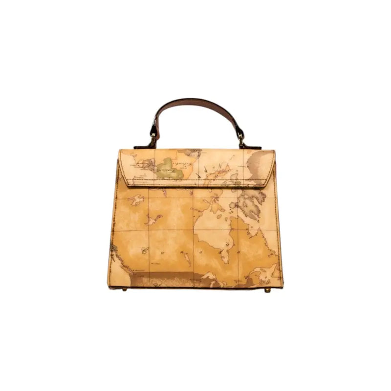 Beige Geometric Alviero Martini Prima Classe Handbag with Shoulder Strap featuring antique world map print