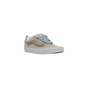 Beige and gray Vans sneaker with blue laces displayed in the product Beige and Gray Vans Sneaker