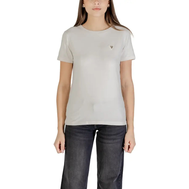 Beige Guess Active Damen T Shirt Rundhalsausschnitt Herbst Winter
