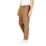Beige Hamaki-ho men’s fall winter trousers in brown casual style with elastic waist