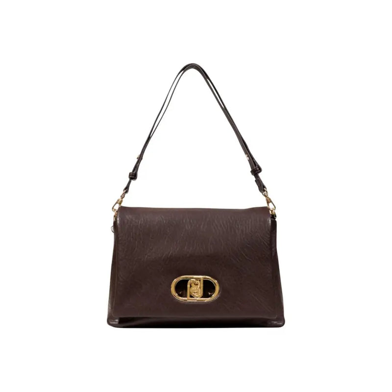 Dark brown leather shoulder bag with gold-tone oval clasp from Beige Liu Jo Handbag collection