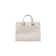 Light beige rectangular Liu Jo shoulder handbag with top handles and gold hardware