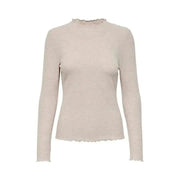 Beige long-sleeved top with scalloped neckline and hem - Only Women Knitwear