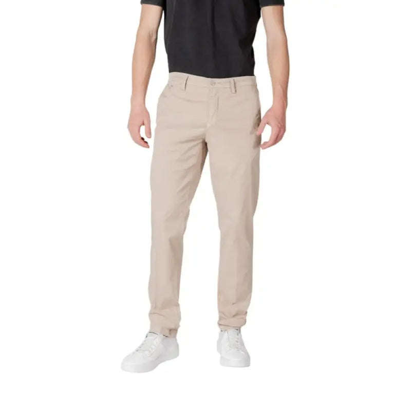 Beige Replay men’s trousers featuring zip and button closure for stylish comfort
