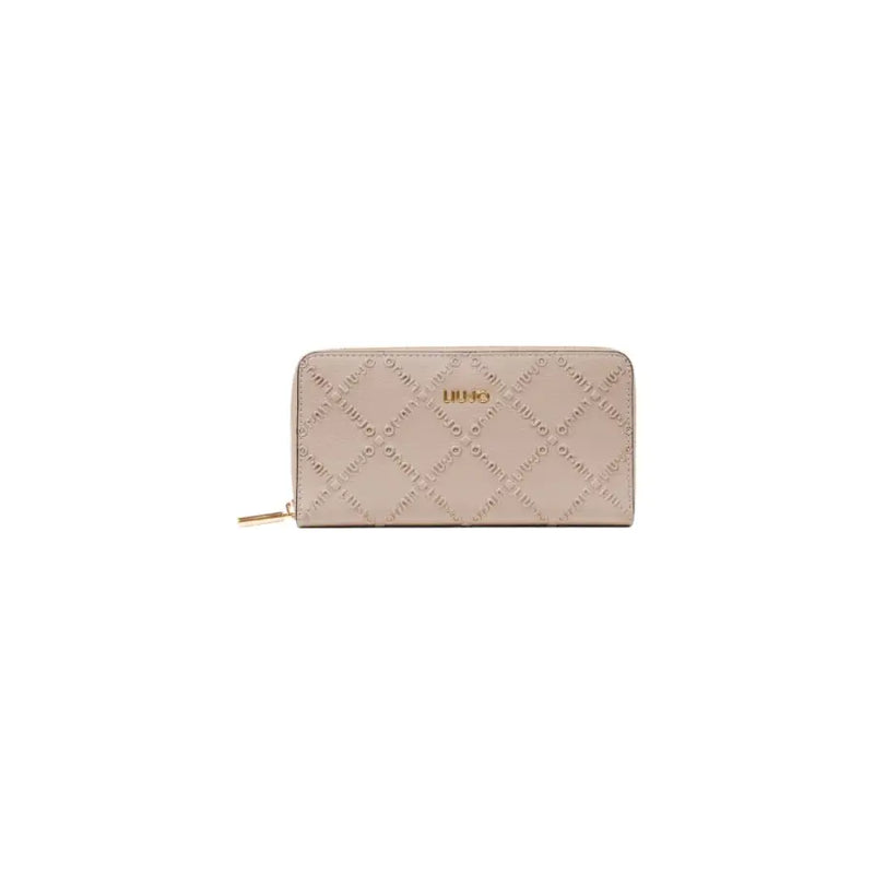 Beige quilted zip-around wallet as featured in the White Quilted Zippered Wallet product display