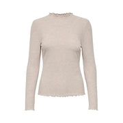 Beige long-sleeved top with scalloped neckline and hem - Only Women Knitwear