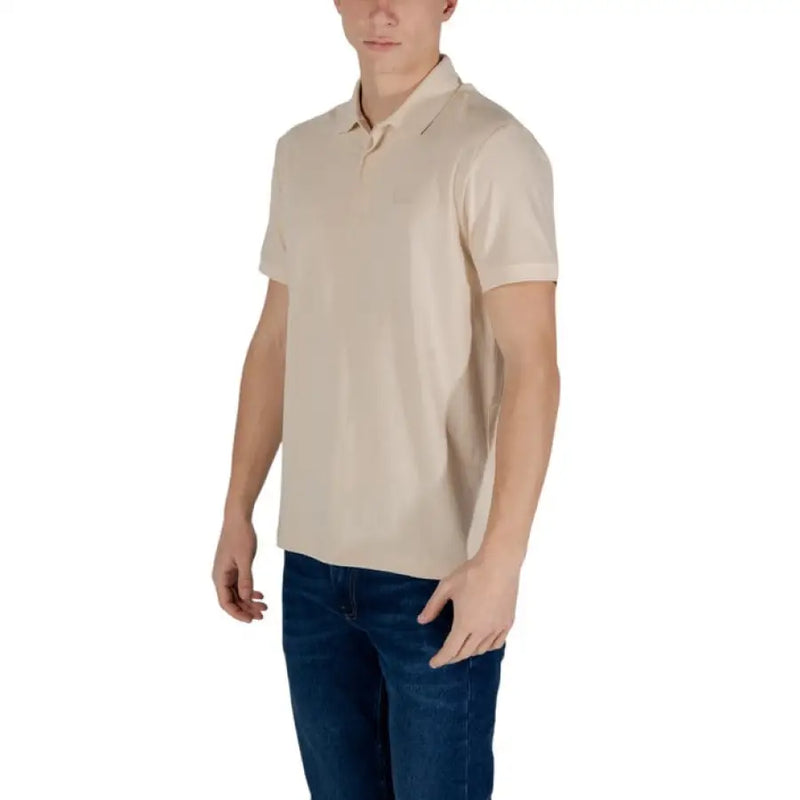 Ea7 Men’s Beige Polo in Cotton Blend featuring a stylish short-sleeved design
