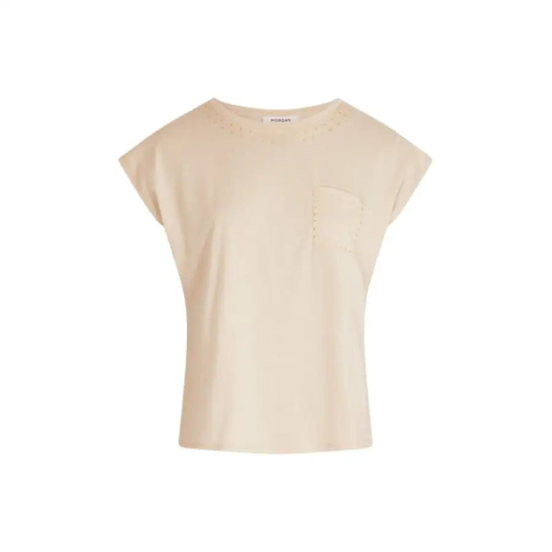 Beige short-sleeved T-shirt with chest pocket displayed as Black Studded T Shirt product