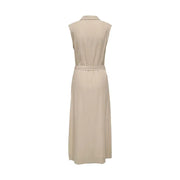 Beige sleeveless linen viscose dress with collar and matching belt for a stylish summer look