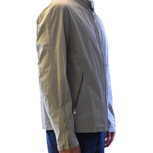 Belstaff Herren-Jacke aus beigefarbenem, leichtem Baumwollstoff mit Stehkragen und Frontreißverschluss für die Freizeit