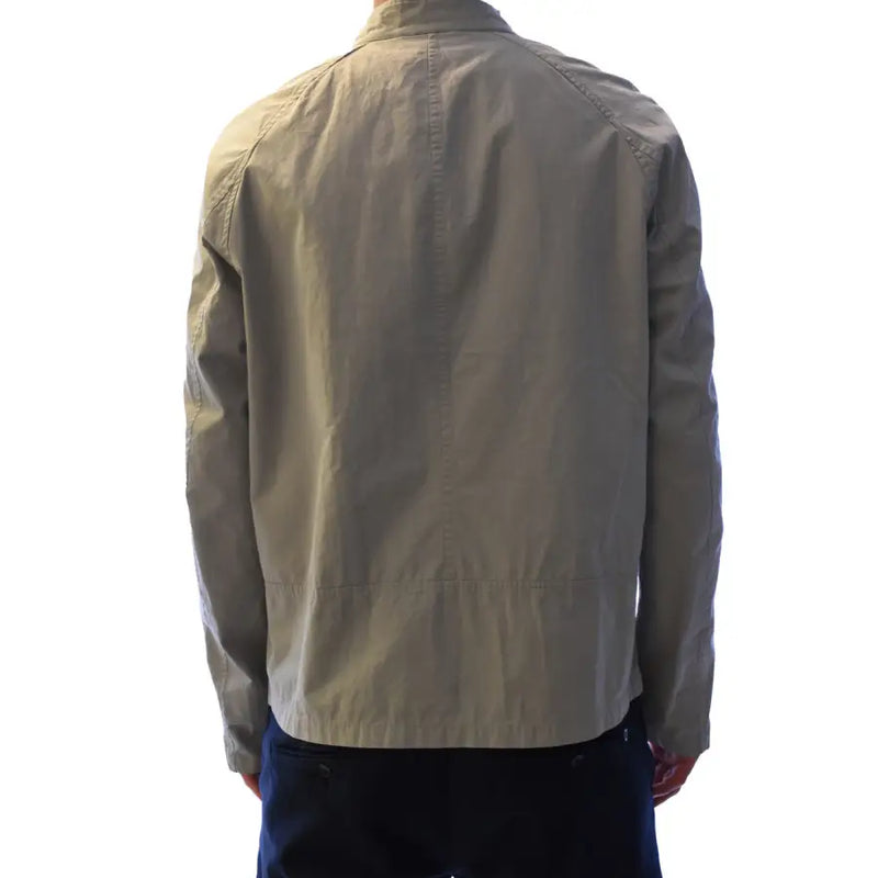Belstaff Herrenblazer, graue Baumwolljacke mit Reißverschluss und Rollkragen aus beigefarbenem, leichtem Stoff mit dezenten Ziernähten