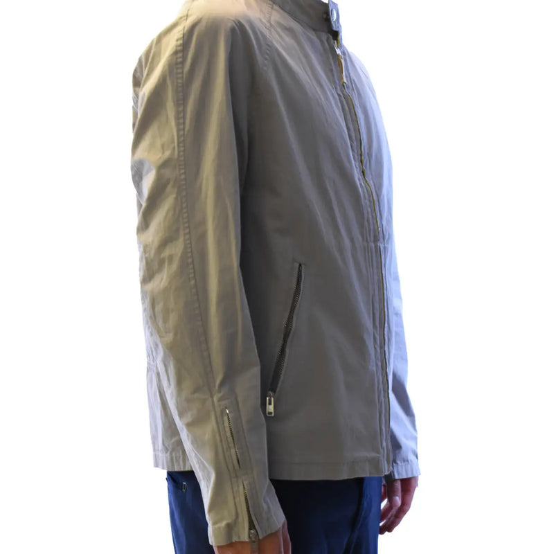 Belstaff men beige lightweight cotton jacket with stand-up collar and front zipper closure for casual wear