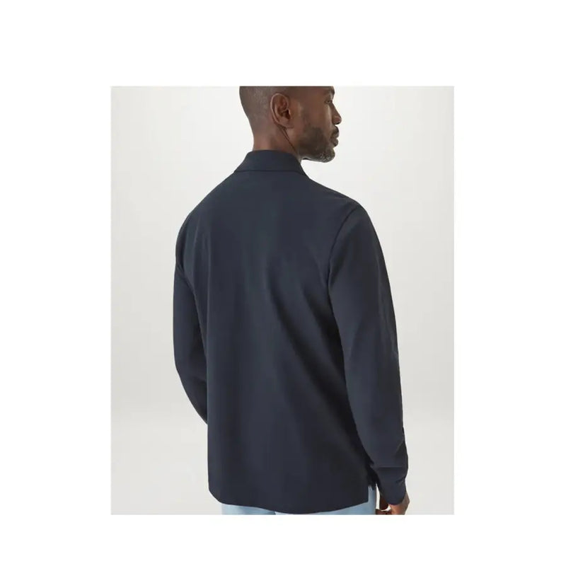 Belstaff Herren-Polohemd aus Baumwolle mit langen Ärmeln, blau, mit dunkelblauer Farbe, klassischem Kragen und gerippten Bündchen