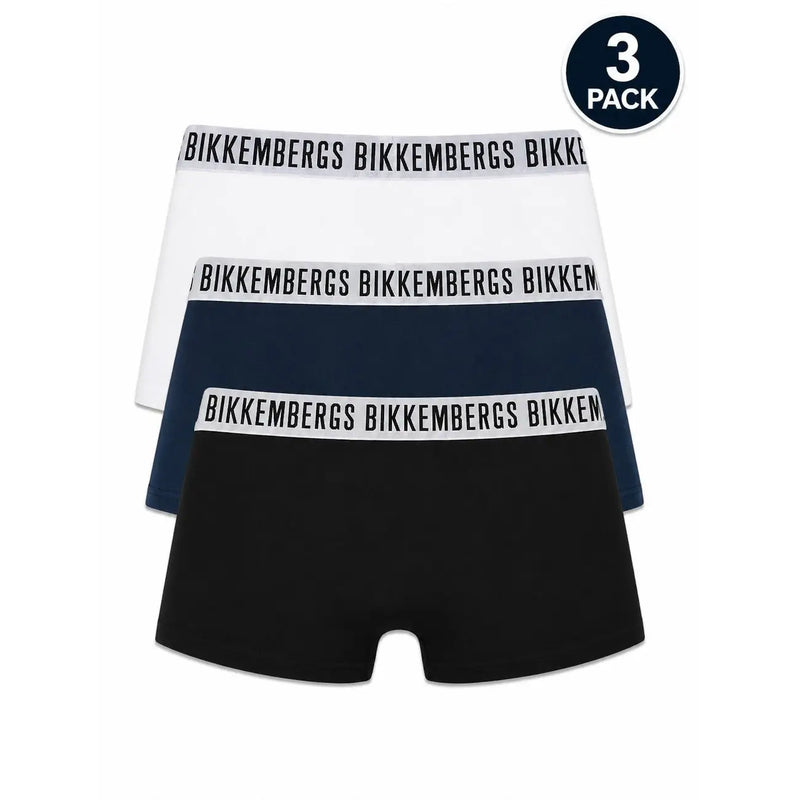 Dreierpackung bikkembergs Herren-Boxershorts aus weißem, marineblauem und schwarzem Baumwollstretch mit Markenbund