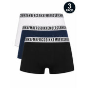 Dreierpackung bikkembergs Herren-Boxershorts aus weißem, marineblauem und schwarzem Baumwoll-Stretchmaterial mit Logobund