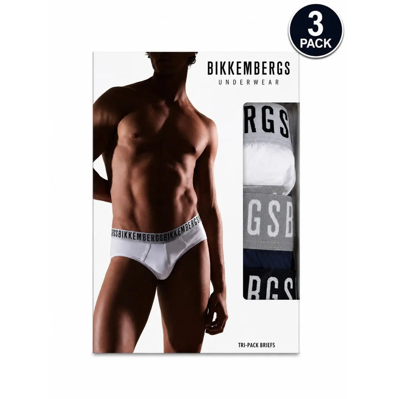 Bikkembergs Dreierpack weiße Herren-Baumwollslips mit Marken-Gummibund für bequemen Tragekomfort im Alltag