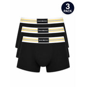 Schwarz bikkembergs Herren-Boxershorts mit weiß-gelb gestreiften Bündchen aus dehnbarem Baumwollgewebe