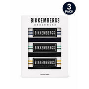 Bikkembergs Weiße Herren-Stretch-Unterwäsche aus Baumwolle, Tri-Pack in Marineblau, Weiß und Schwarz mit gestreiften Akzenten