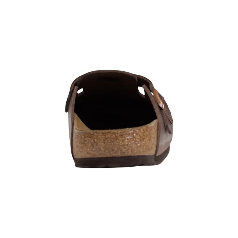 Birkenstock Herren-Boston-Sandalen aus braunem Leder mit Korkfußbett und Metallschnalle (Vorderansicht)