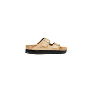 Birkenstock Damen-Sandalen Arizona aus beigem Synthetikmaterial mit zwei verstellbaren Riemen und Korkfußbett