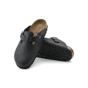Schwarze Birkenstock Boston Clog-Sandalen für Damen aus Leder mit Korkfußbett und strapazierfähiger Gummisohle für hohen Tragekomfort