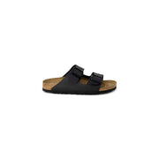 Birkenstock women black slippers with two adjustable buckle straps and cork footbed for casual wear