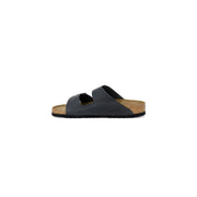 Birkenstock women black slippers size 3 dark gray leather Arizona sandal with cork footbed and black rubber sole