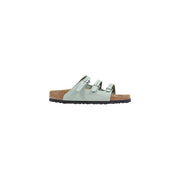 Birkenstock women green leather open toe slippers with three adjustable straps and cork footbed