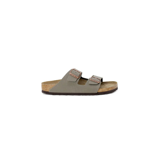 Birkenstock Damen-Ledersandalen Arizona, grau, aus grauem Wildleder, mit zwei verstellbaren Riemen und Korkfußbett