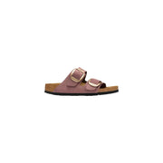 Birkenstock Damen-Sandalen im Arizona-Stil aus rosafarbenem Wildleder mit goldfarbenen Schnallen und Korkfußbett