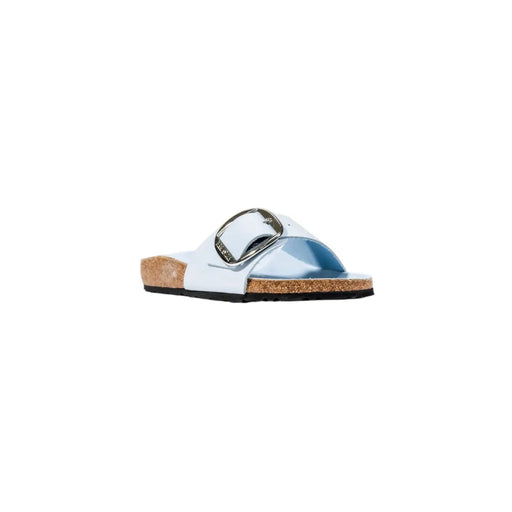 Birkenstock Damen-Sandalen, hellblau, aus Lackleder, mit silberner Schnalle und Korksohle