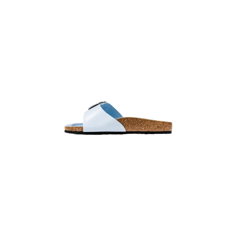 Birkenstock Damen-Hausschuhe, hellblau, Polyester, Pantoletten zum Hineinschlüpfen mit weißen Akzenten und Korksohle