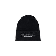 Black Armani Exchange knit beanie displayed in a stylish, high-quality winter accessory