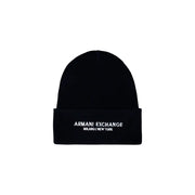 Black Armani Exchange knit beanie displayed on a mannequin for stylish winter wear