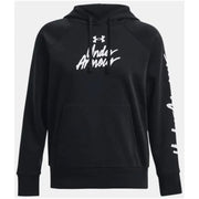 Black Under Armour Women’s Hooded Sweatshirt with White Text and Logo Designs