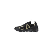 Black and beige athletic shoe featuring geometric accents for sporty style