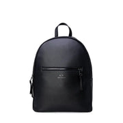 Black backpack featuring a front zipper pocket for convenient storage and organization