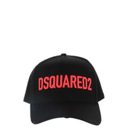 Black baseball cap with red lettering for stylish casual wear