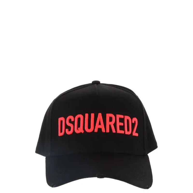 Black dsquared2 baseball cap in cotton with bold red embroidered logo for casual wear