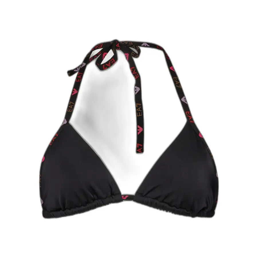 Ea7 women beachwear featuring a black bikini top with floral print