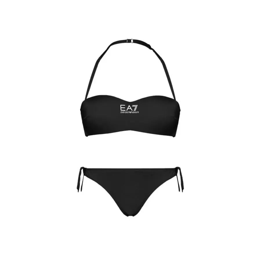 EZ logo on a black bikini part of EA7 women beachwear collection
