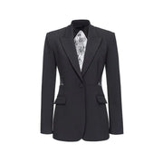 Black blazer featuring lace accents and a lace back for elegant fashion style