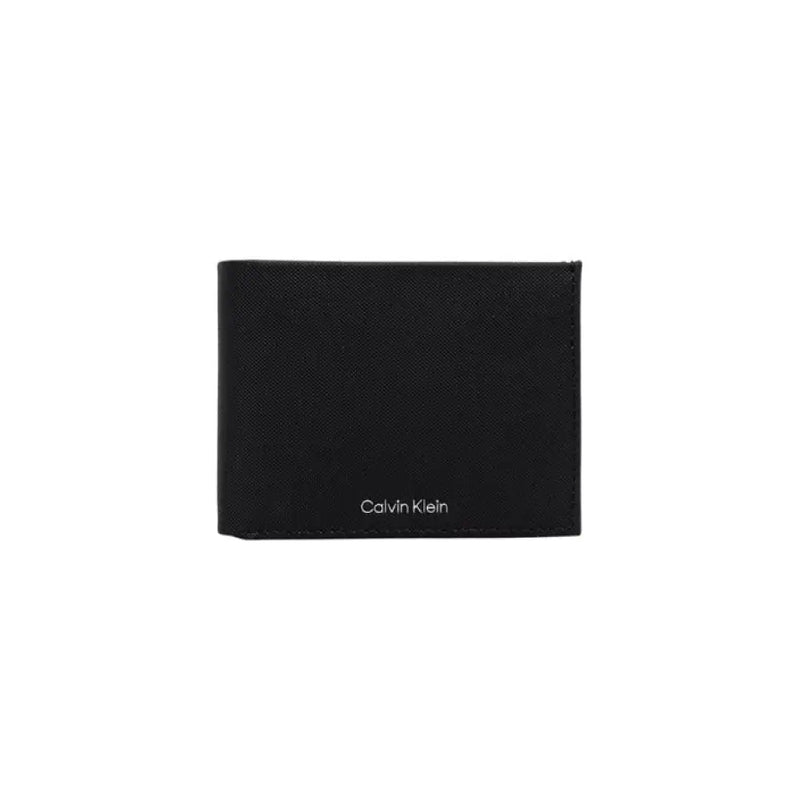 Black Calvin Klein textured leather wallet displayed in a product image