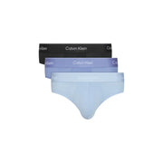 Three pairs of Calvin Klein women’s briefs in black lavender and light blue from the collection