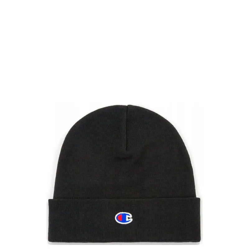 Black Champion beanie displayed alongside Champion Women’s Pink Cap in 100% Polyester